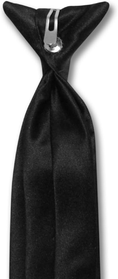 Vesuvio Napoli Boy's CLIP-ON NeckTie Solid BLACK Color Youth Neck Tie