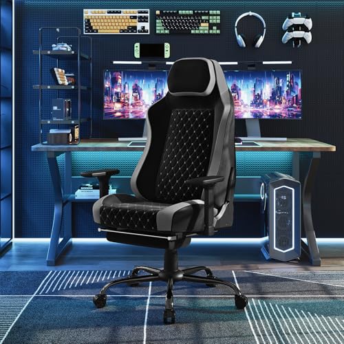 Sedia Gaming, Sedia da Corsa con Spugna Integrata a Lunga Durata e Supporto Lombare Adattivo Incorporato, Velluto, Nero + Grigio, GS05szg - Sedia gaming - Immagine 7