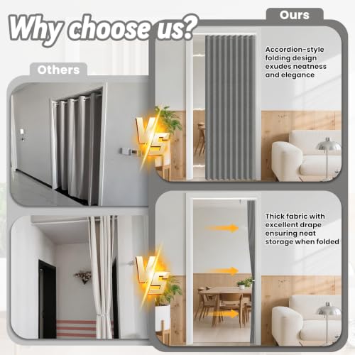 Image of AJAZZ Blackout Sliding Door Curtains with Curtain Rods 52-63 in Length, Magnetic Door Curtain for Bedroom Living Room Doorway Curtain Sets (1 Panel, 72 W x 78 L, Dark Grey)