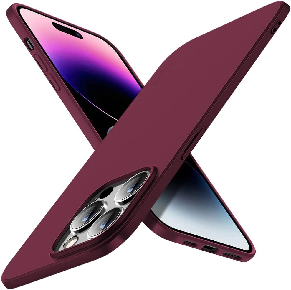 Compatible iPhone 14 Pro Case Slim Fit Ultra-Thin [Guardian Series] Soft TPU Matte Finish Coating Phone Cases Lightweight Anti-Scratch Back Cover Grip 6.1" (2022)-Wine red