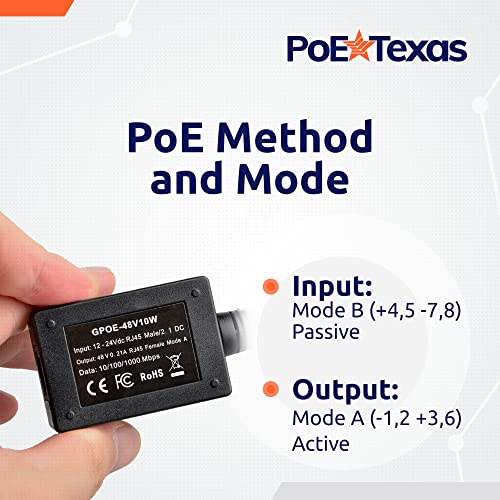 PoE Texas Power Over Ethernet Inline Converter Injector for 12 Volt and Solar to POE Conversions - Convert 12-30v to PoE with Gigabit Data - Instantly Step Up Voltage to IEEE 802.3af Compatible PoE