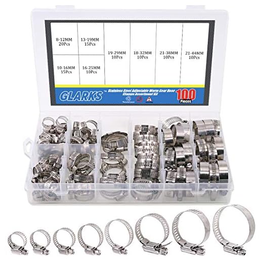 Glarks 100Pcs Adjustable 8-44mm Range 304 Stainless Steel Worm Gear Hose Clamps Assortment Kit, Fuel Line Clamp for Water Pipe, Plumbing, Automotive and Mechanical Application (Hose Clamp Kit)