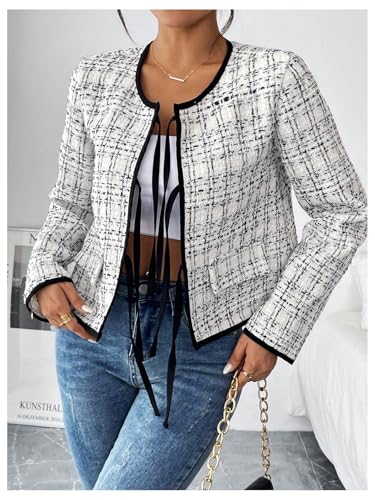 MakeMeChic Women's Graphic Print Bow Front Jacket Long Sleeve Crop Jackets Outerwear4