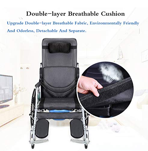 Silla de ruedas plegable ligera para adultos, frenos de mano, totalmente reclinable, cómoda solución de movilidad para parálisis cerebral y fácil transporte