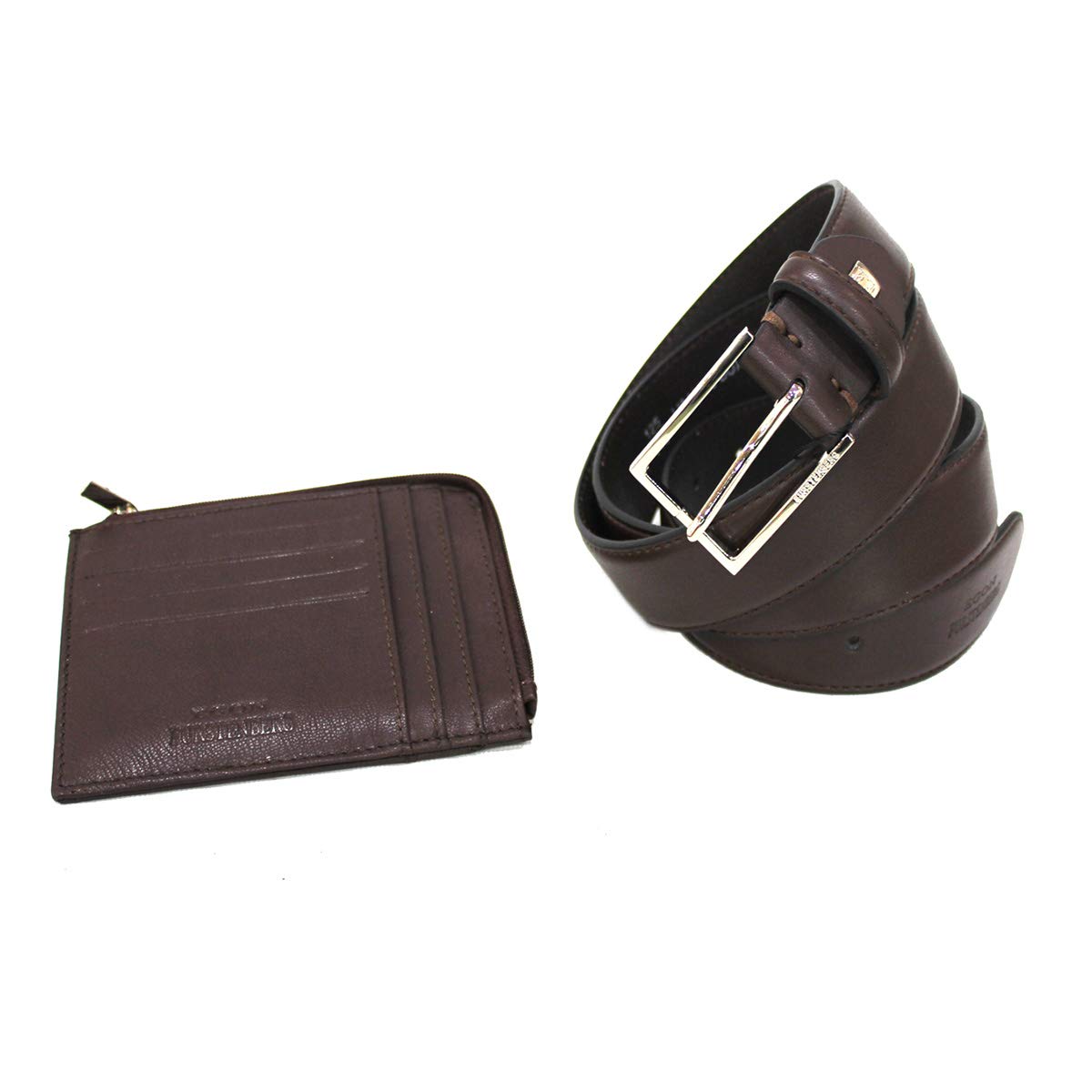 EGON VON FURSTENBERG Set Man Belt Faux Leather Height Mm 35 Tg 125 And Keychain Leather In Box Dark Brown, brown, One size