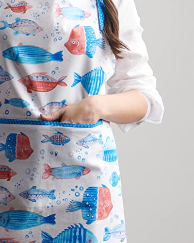 Maison D' Hermine Apron 100% Cotton 27.50 Inch X 31.50 Inch 1 Piece Adjustable Neck Strap Cloth Apron With Center Pocket For Gifts, Women, Men, Chef, Breton Fishes thumb #5