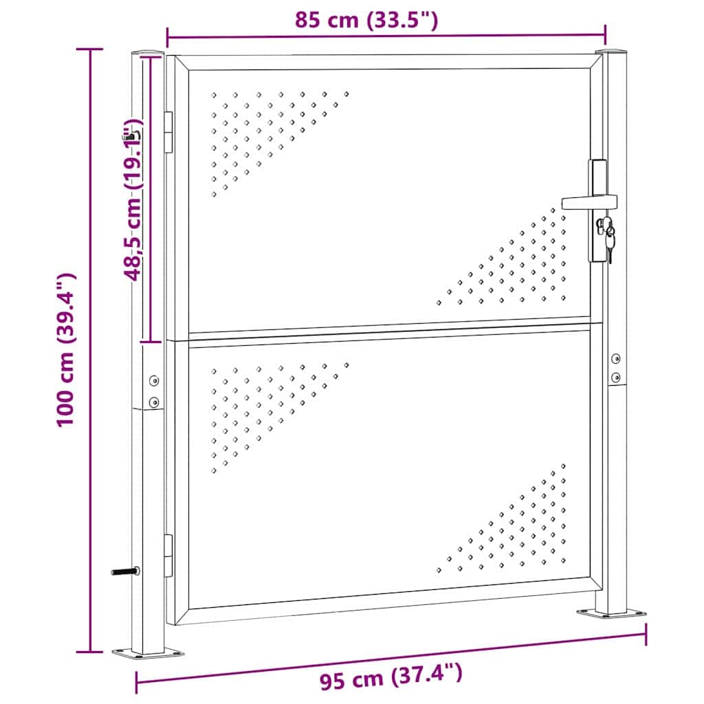 vidaXL Gartentor Edelstahl 85 x 97 cm Silber mit Schloss