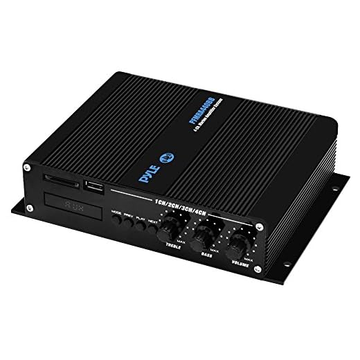Pyle 4 Channel Marine Amplifier - Compact Power 400 Watt RMS 4 OHM Full Range Stereo & Waterproof - Wireless Bluetooth Receiver Audio Speaker with LCD Digital Screen - PFMRA440BB