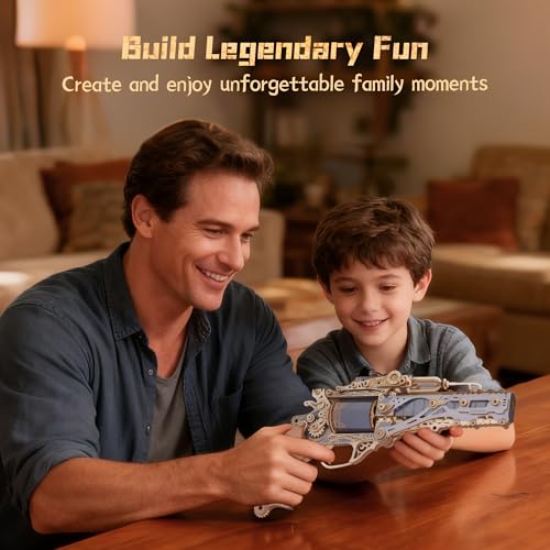 FUNPOLA 3D Wooden Puzzle Steam Revolver Model – Steampunk Mechanical Revolver DIY Assembly Kit, Unique Creative Gift for Adults and Teens - Thumbnail 6