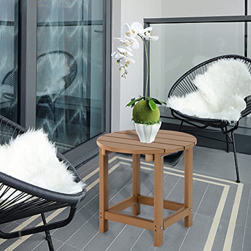 Lzrs Round Adirondack Side Table End Table, Outdoor Side Tables For Patio, Backyard,Pool, Indoor Companion, Easy Maintenance & Weather Resistant(Teak) #TOP5
