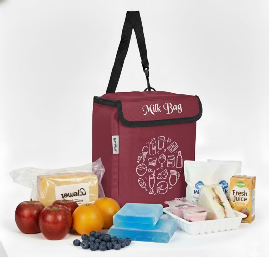 Milk Bag for Door | Insulated and Thermal Bag | Cold storage for Milk, Groceries and Perishables Items | 10" Inches (Maroon)