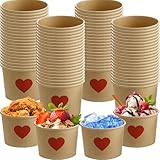 Hsei 60 Pcs 16oz Valentine's Day Disposable Soup Bowls Heart Ice Cream Cups Snack Paper Bowls Dessert Sundae Yogurt Cups Hot Cold Drink for Holiday Party Supplies