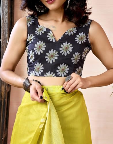 Image of SIRIL Women's Printed Chanderi Cotton One Minute Ready to Wear Saree with Unstitched Blouse Piece