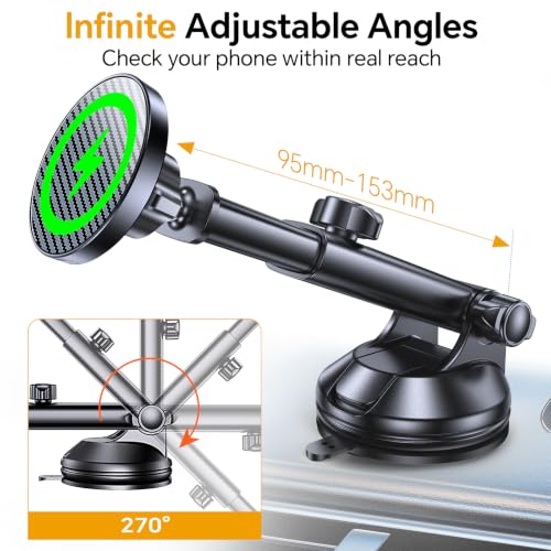 Image of Coolpow for MagSafe Car Mount Charger【Ultra Magnet】 Magnetic Phone Holders for Your Car Charger【Windshield+Vent+Dash】 Magnetic Wireless Car Phone Holder Charger Car Mount for iPhone 17 (Carbon Fiber)