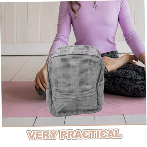 SUPVOX Heavy Duty Mesh Backpack for Outdoor Sports Comfortable Padded Straps Enhanced Ventilation for Beach and Casual Travel Grey See Through Design with Organized Storage3