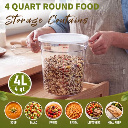 Image of Ziliny 2 Pcs 4 &2 Qt Dough Proofing Container with Lid and Red Scale, White | Clear Round Food Storage Container, Food Grade Plastic, Easy Viewing Design, Airtight Lid, Dough Fermentation Kitchen Storage