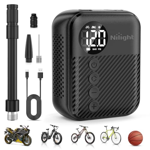 Image of Nilight Mini Bike Pump with Gauge Fast Inflate Tiny Bicycle Air Pump Portable Air Inflator 150PSI with Presta and Schrader Valve for Road Mountain Bike E-Bike Motorcycle Ball