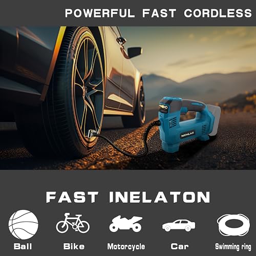 Image of Nichilas Tire Inflator Portable Air Compressor, Auto Tire Pump with Digital Pressure Gauge 150PSI for Car, Truck, Bikes, Ball，Compatiable with MAKITA 18V Batteries (NO BATTERY)