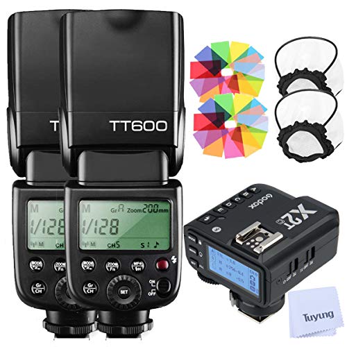 Godox 2pcs TT600 HSS 1/8000S 2.4G Wireless GN60 Flash Speedlite Built in Godox X System Receiver with X2T-C Trigger Transmitter Compatible Canon Camera