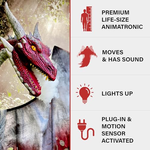 Haunted Hill Farm 6-Ft. Tall Brimstone Dragon, Motion-Activated Animatronic for Indoor or Covered Outdoor Creepy Halloween Decorations, Modern Plug-in Halloween Prop