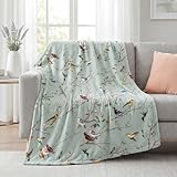 Horaldaily Spring Summer Flannel Blanket Throw, Birds Branch Green Floral Soft Fuzzy Plush Cozy Fleece Blankets for Couch Sofa Bed Lounging, Ideal Gifts for Kids Adults Self, 50x60