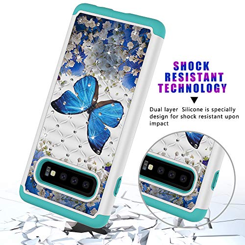 S10 Case,S10 Armor Case,DAMONDY 3D Cute Diamond Bling Glitter 2 in 1 Shockproof Hybrid Heavy Duty Shock Dual Layer Armor Defender Cover Phone Case Fit for Samsung Galaxy S10-blue Butterfly - Thumbnail 3
