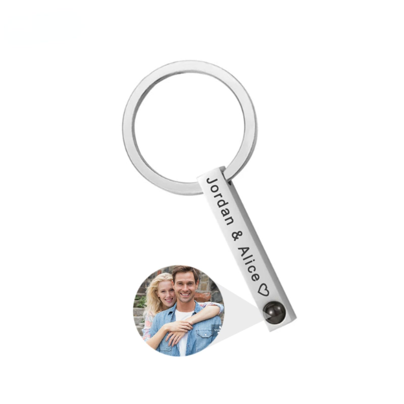 Custom Photo Keychain Personalized Memorial Heart Shape Key Ring Key Chain with Photos Engraved for Women Valentine’s Day Gifts Custom Heart Projection Photo Keychain (silver-4,1PCS)