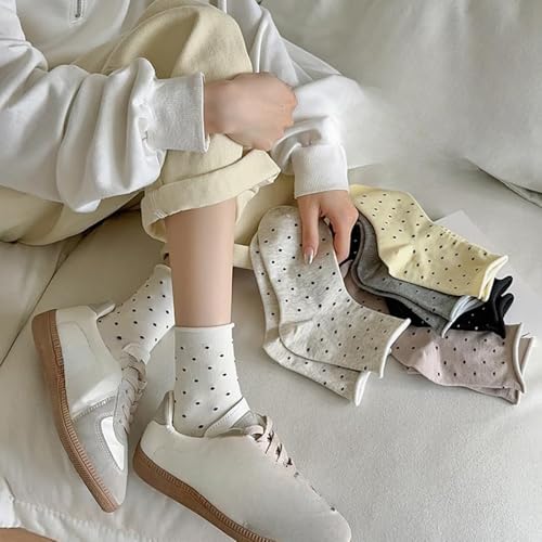 4 Pairs Women's Polka Dot Crew Socks - Breathable Cotton, Fashionable & Comfortable, Multicolor, All-Season2