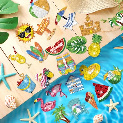 Set de 24 imanes decorativos de arte diamante temática playa miniatura 2