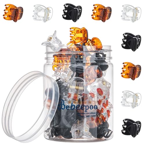 Mini Hair Claw Clips - Stylish gril/women/baby Hair Claw Clips | Stays In Place Without Pulling or Snagging Strong Grip | Durable Plastic Sturdy - Tortoise & Black & Clear 48 Pcs