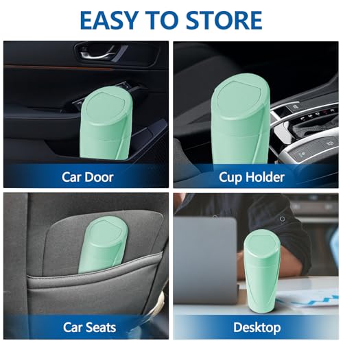 Image of Hovom Mini Car Trash Can with Lid, Portable Garbage Can for Car, Leakproof Cup Holder Automotive Garbage Bin with 2 Rolls of Trash Bags, Small Trash Storage Can for Car Home Office(Light Green)