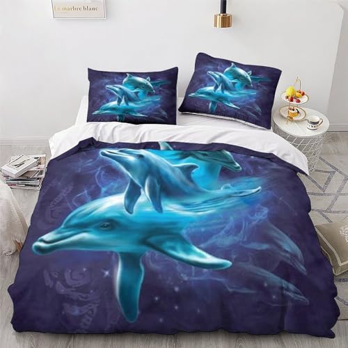 Housse de couette dauphin 3D avec fermeture éclair King size