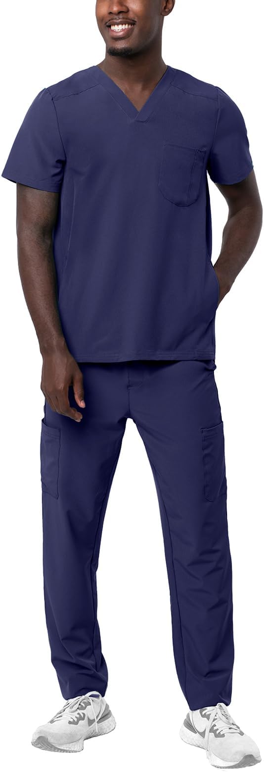 Adar Addition Go-Everyday Scrub Set for Men - Stylish Scrub Top & Cargo Scrub Pants