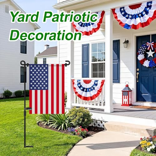 Image of HOOSUN Garden Flag Stand, Premium Garden Flag Pole Holder Metal Powder-Coated Weather-Proof Paint with one Tiger Clip and Two Spring Stoppers Without Flag 3 Pack