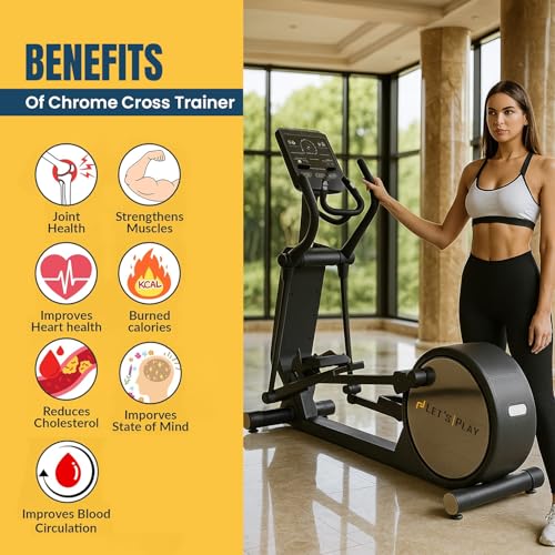 Image of LET'S Play Chrome Cross Trainer Elliptical for Home Gym with 16-Level Magnetic Resistance, Heavy Duty 180kg Capacity, Silent Belt Drive, LCD Display, and Full Body Workout Support