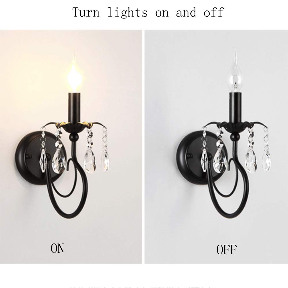 Wandlampe Modern Einfachheit wandleuchte Klares Kristall Wandlicht Schwarz Eisen Wandstrahler Halle Wandbeleuchtung Wohnzimmer-leuchten Schlafzimmer-lampe esstisch e14