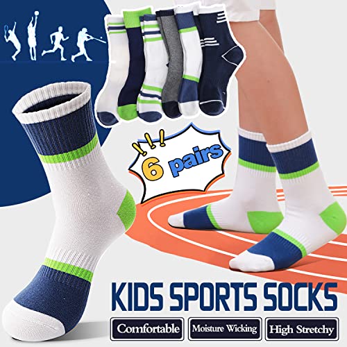 Image of Welwoos 6 Pairs Kids Boys Girls Socks Athletic Basketball Youth Sport Crew Cotton Breathable Soft Socks