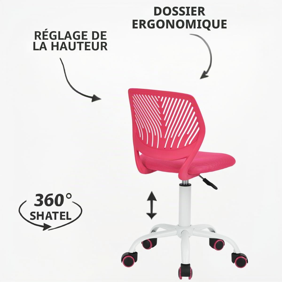 FurnitureR Chaise de Bureau Colourée, Siège Ergonomique Pivotante à Hauteur Réglable pour Ordinateur, roulettes à 5 Branches, Chaises et Tabourets à Domicile, Siège de Travail, Candy Rose Foncé