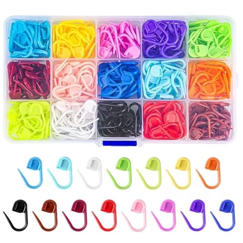 Lxtness Marcadores Crochet,300 Piezas Marcadores Ganchillo,15Colores Marcadores de Puntos Crochet,Bloqueo Clip Puntada,Marcadores para Tejer y Crochet, con1 Caja de Almacenamiento