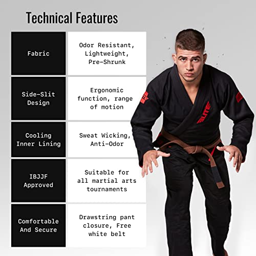 Elite Sports Bjj Gi For Men - Brazilian Jiu Jitsu Gi - Preshrunk Sweat Wicking Fabric - Machine Washable - Free White Belt #TOP2