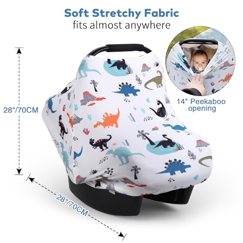 Image of Rquite All-in-1 Car Seat Cover Baby, Carseat Covers for Girl Boy, Stretchy Soft Infant Car Seat Cover, Multi-use Baby Carrier Cover, Car Seat Canopy, Stroller Sun Shade, Nursing Breastfeeding Cover