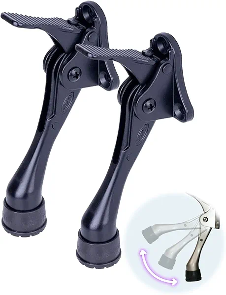 One Touch Kickdown Door Stopper, Door Holder, Heavy Duty Door Stops, Bottom of Door, Height-Adjustable Rubber Tips by HASHI (Black 4 inch x 2pack)