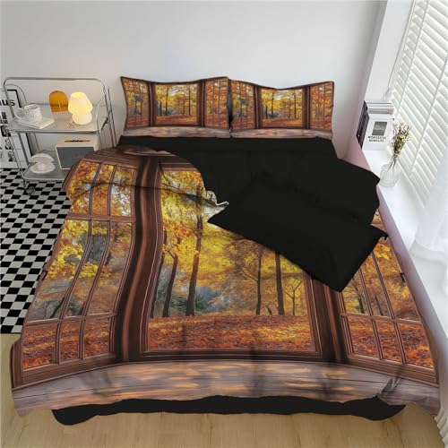Parure de lit 220x240cm microfibre infroissable motif feuilles érable 3D