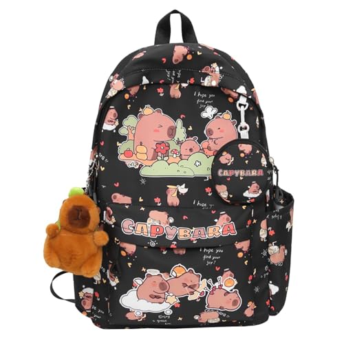 JIABAOZ Capibara Backpack, Capibara Kawaii Backpack for Boys and Girls, Teenage School Backpack with Capybara Keychain, Durable, Fashionable and Multifunctional, Black, M JIABAOZ Capibara Backpack, Capibara Kawaii Backpack for Boys and Girls, Teenage School Backpack with Capybara Keychain, Durable, Fashionable and Multifunctional, Black, M
