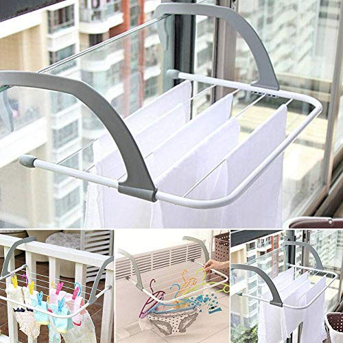 Image of Balcony Cloth Drying Rack with 5 Bars | Foldable Adjustable Laundry Dryer Stand | Hanging Clothes Organizer for Window, Railings, Home, Apartment & Small Spaces