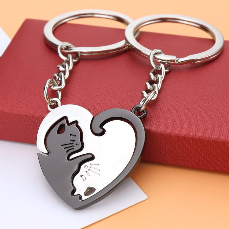 Image of yaozeio Cat Matching Keychains for Couples Gifts for Boyfriend Girlfriend Wife Husband Birthday Gift Matching Friendship Gifts for Women Men Couple Keychains for Him and Her, Black, Small, Modern
