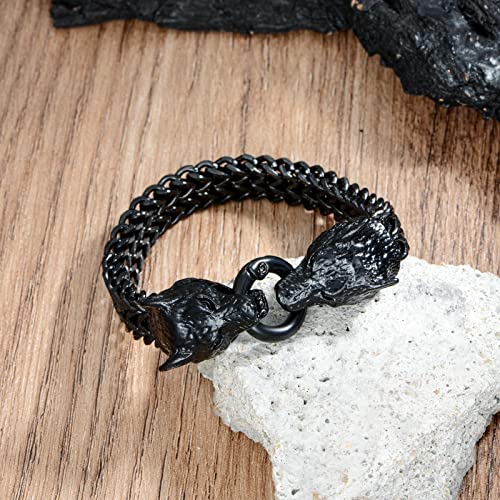 Jomoon Punk Norse Viking Dragon Head Bracelets Never Fade Stainless Steel Mesh Chain Bangle Antique Black Amulet Jewelry Gift For Men Fathers Husbands Boys #TOP3