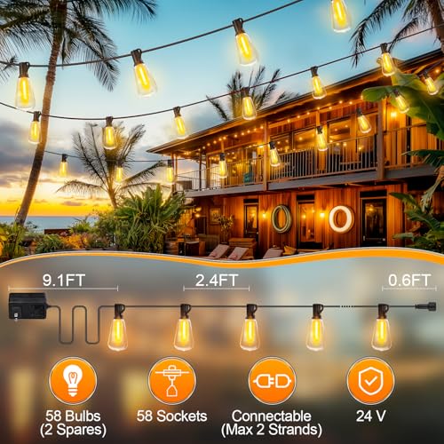 Outdoor String Led Patio Lights - 150Ft 45M Outside Waterproof Light ST38 Shatterproof Bulb Connectable Hanging Outdoor Electric Lighting for Backyard Yard Gazebo Porch Party