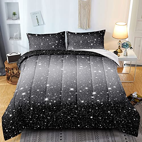 Bducok Gradient Comforter Set Twin Size, Galaxy Starry Sky Bedding Set For Boys Kids Girl Girly Colorful Rainbow Bed Set,Ultra Soft All-Season Girls Comforter Set Black Grey(Glitter Set-303-Twin) #TOP1