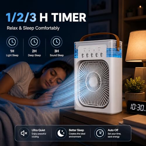 Image of Mini Cooler Fan for Room, Kitchen, Home & Office Desk | USB Cable, 3 Wind Speed Mode with Cooling Misting Fan (White)